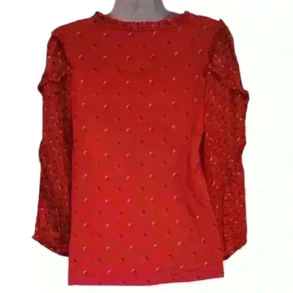 Maeve by Anthropologie Red Puffy Sleeve Tie Neck Top Size Small - Picture 3 of 15